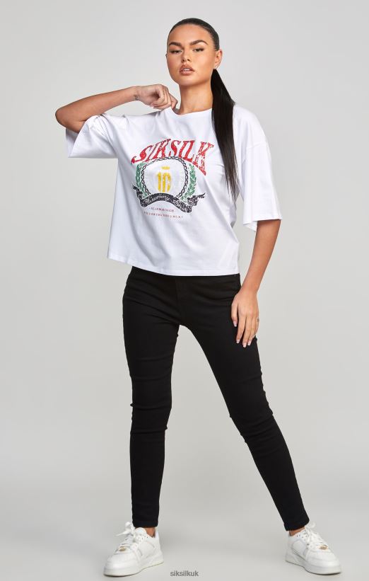 SikSilk Apparel 020XHH53 White Varsity Crop T-Shirt Women
