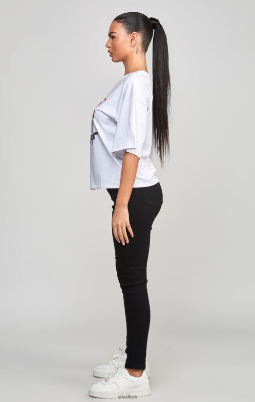 SikSilk Apparel 020XHH53 White Varsity Crop T-Shirt Women