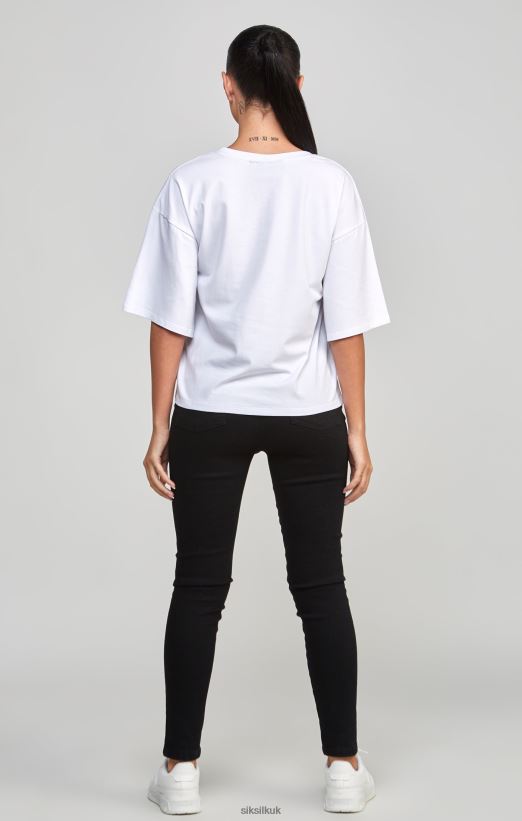 SikSilk Apparel 020XHH53 White Varsity Crop T-Shirt Women