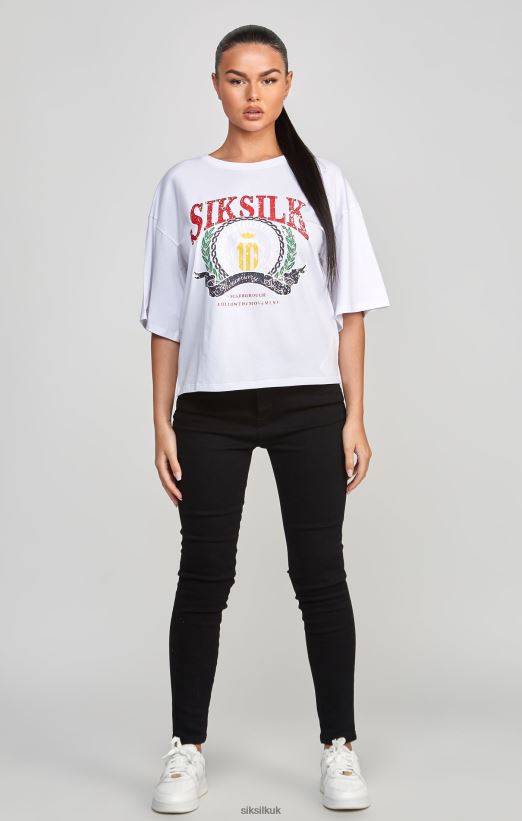 SikSilk Apparel 020XHH53 White Varsity Crop T-Shirt Women