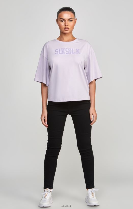 SikSilk Apparel 020XHH55 Purple Varsity Logo Crop T-Shirt Women
