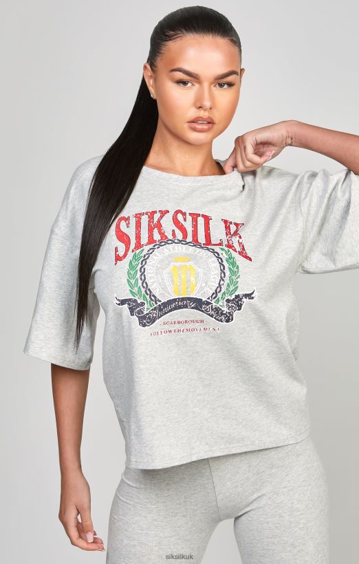 SikSilk Apparel 020XHH57 Grey Marl Varsity Crop T-Shirt Women