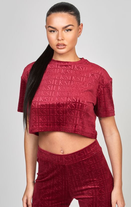 SikSilk Apparel 020XHH62 Pink Velour Crop T-Shirt Women