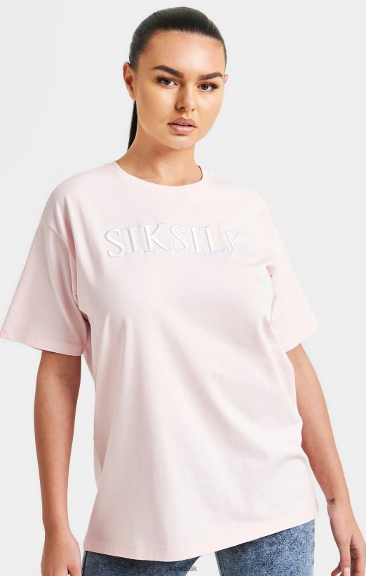 SikSilk Apparel 020XHH63 Pink Embroidered Boyfriend T-Shirt Women
