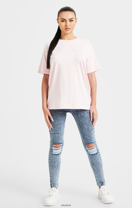 SikSilk Apparel 020XHH63 Pink Embroidered Boyfriend T-Shirt Women