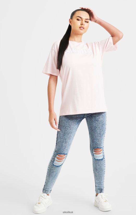 SikSilk Apparel 020XHH63 Pink Embroidered Boyfriend T-Shirt Women