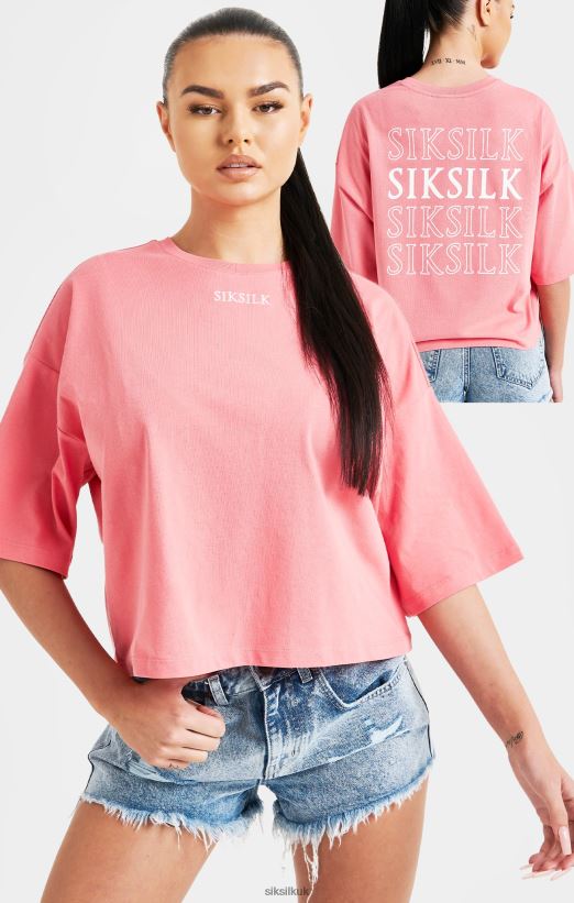 SikSilk Apparel 020XHH65 Pink Repeat Logo T-Shirt Women
