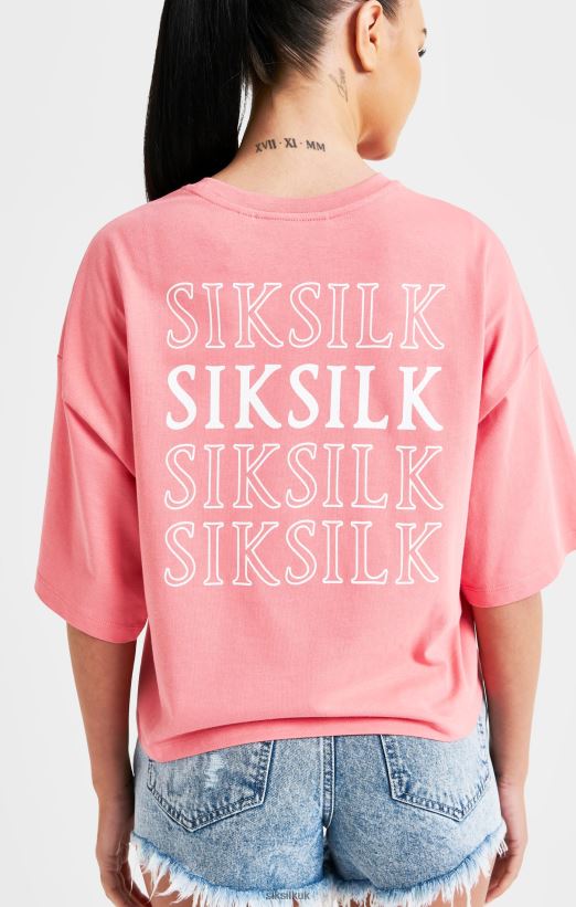 SikSilk Apparel 020XHH65 Pink Repeat Logo T-Shirt Women