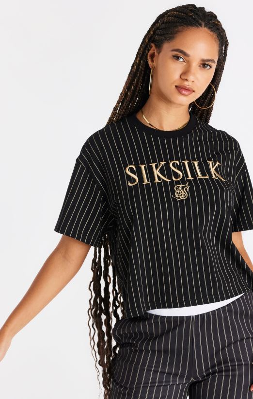 SikSilk Apparel 020XHH66 Black Pinstripe T-Shirt Women