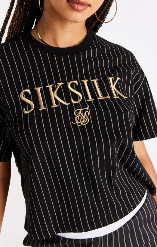 SikSilk Apparel 020XHH66 Black Pinstripe T-Shirt Women