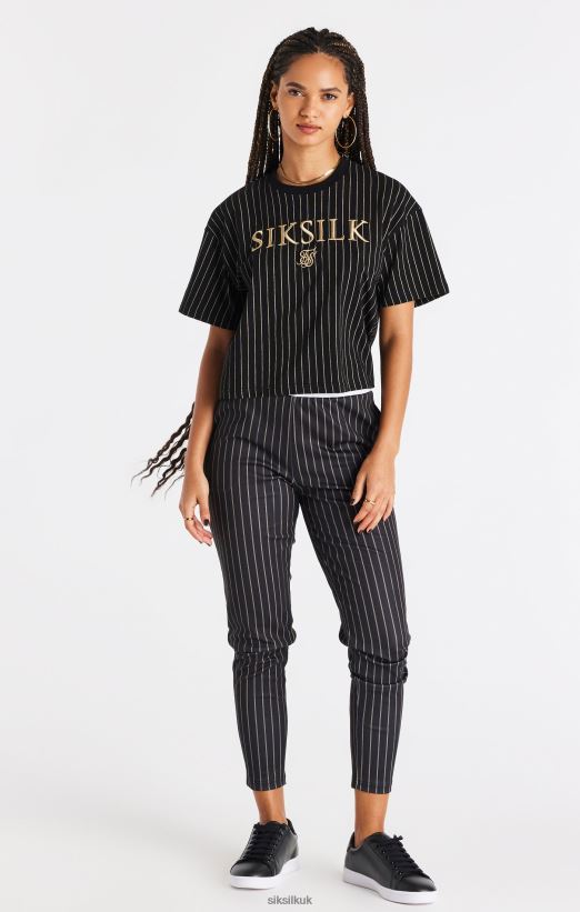SikSilk Apparel 020XHH66 Black Pinstripe T-Shirt Women