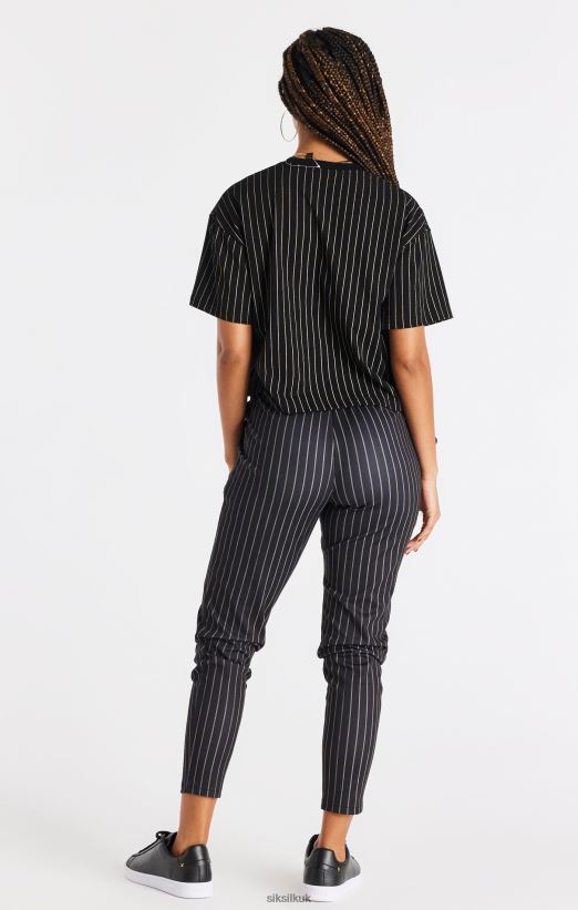 SikSilk Apparel 020XHH66 Black Pinstripe T-Shirt Women