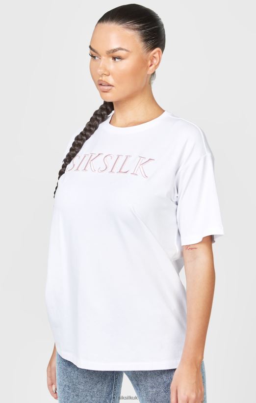 SikSilk Apparel 020XHH69 White Embroidered Boyfriend T-Shirt Women