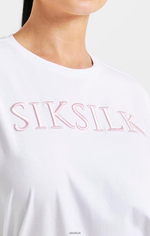 SikSilk Apparel 020XHH69 White Embroidered Boyfriend T-Shirt Women