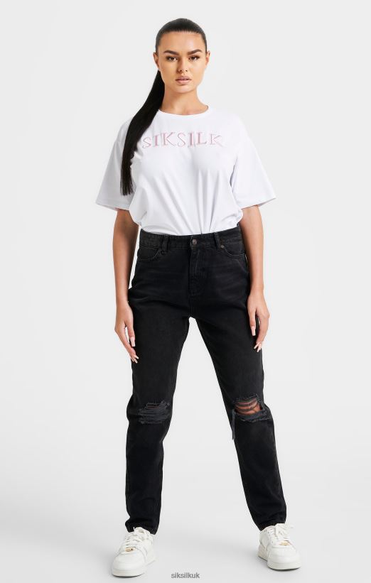 SikSilk Apparel 020XHH69 White Embroidered Boyfriend T-Shirt Women