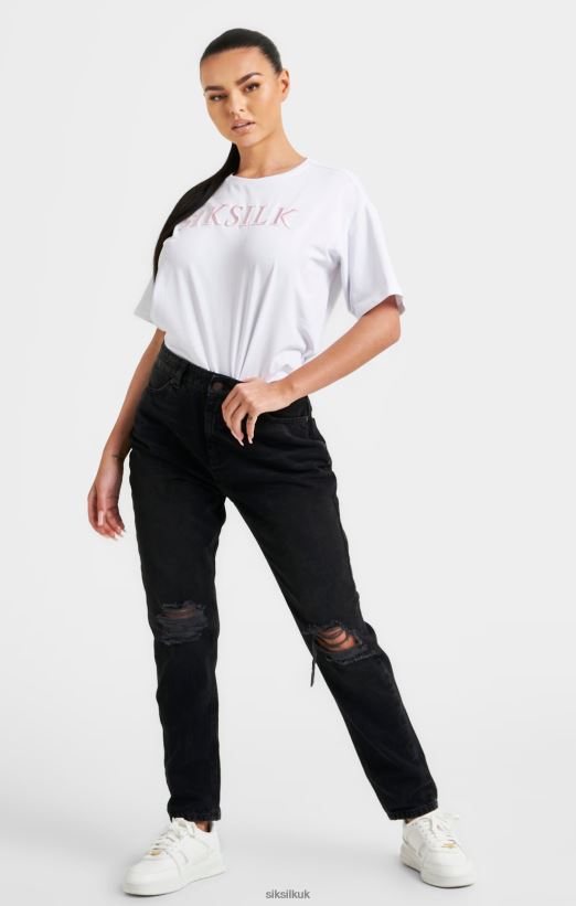 SikSilk Apparel 020XHH69 White Embroidered Boyfriend T-Shirt Women