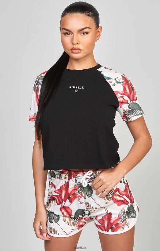 SikSilk Apparel 020XHH73 Black Retro Tropics Crop T-Shirt Women