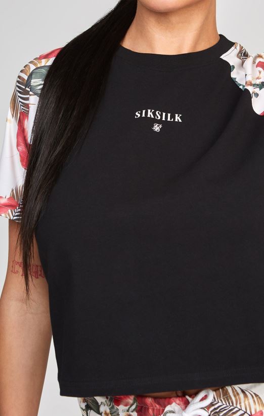 SikSilk Apparel 020XHH73 Black Retro Tropics Crop T-Shirt Women