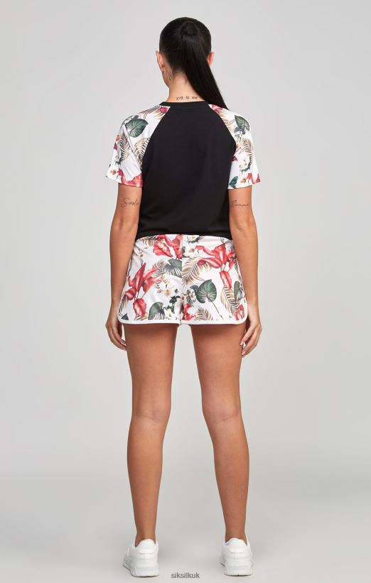 SikSilk Apparel 020XHH73 Black Retro Tropics Crop T-Shirt Women