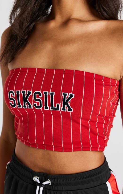 SikSilk Apparel 020XHH208 Red Pinstripe Bandeau Top Women