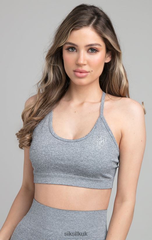 SikSilk Apparel 020XHH212 Ribbed Gym Bralette - Grey Women