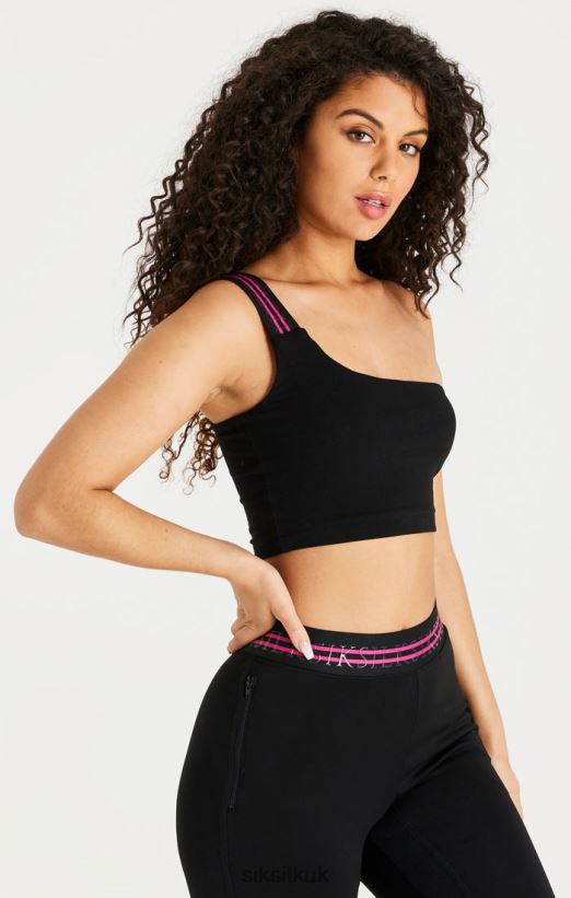 SikSilk Apparel 020XHH71 Black Tape One Shoulder Crop Bralette Women