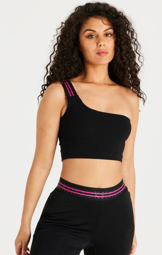 SikSilk Apparel 020XHH71 Black Tape One Shoulder Crop Bralette Women