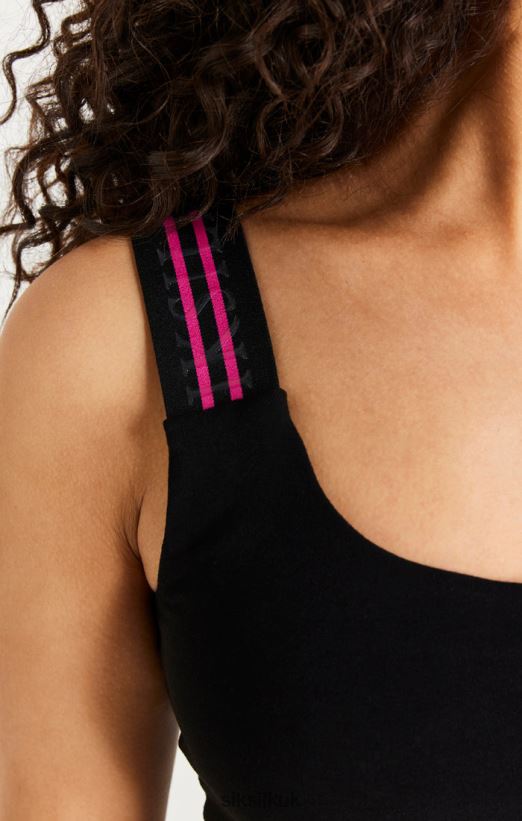 SikSilk Apparel 020XHH71 Black Tape One Shoulder Crop Bralette Women