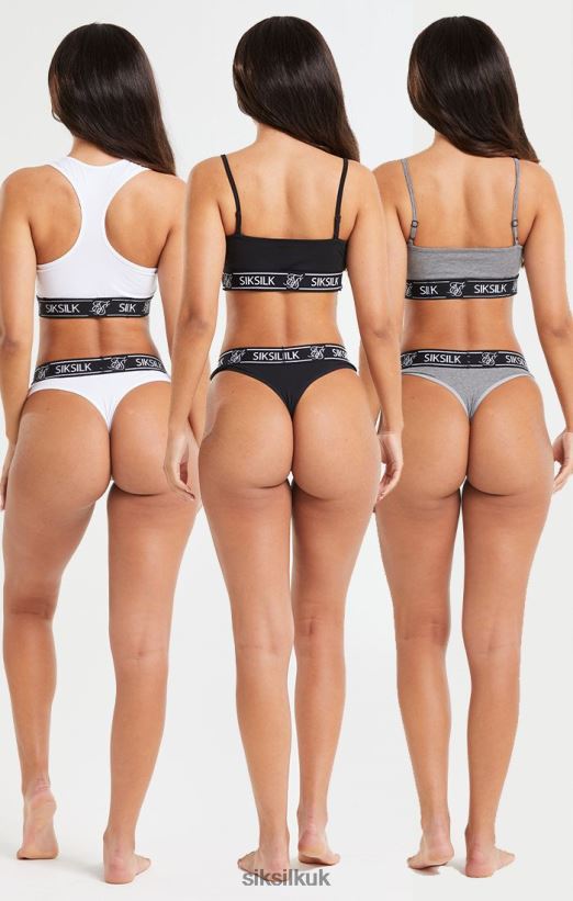 SikSilk Apparel 020XHH224 Black, White And Grey Pack Of 3 Thong Women
